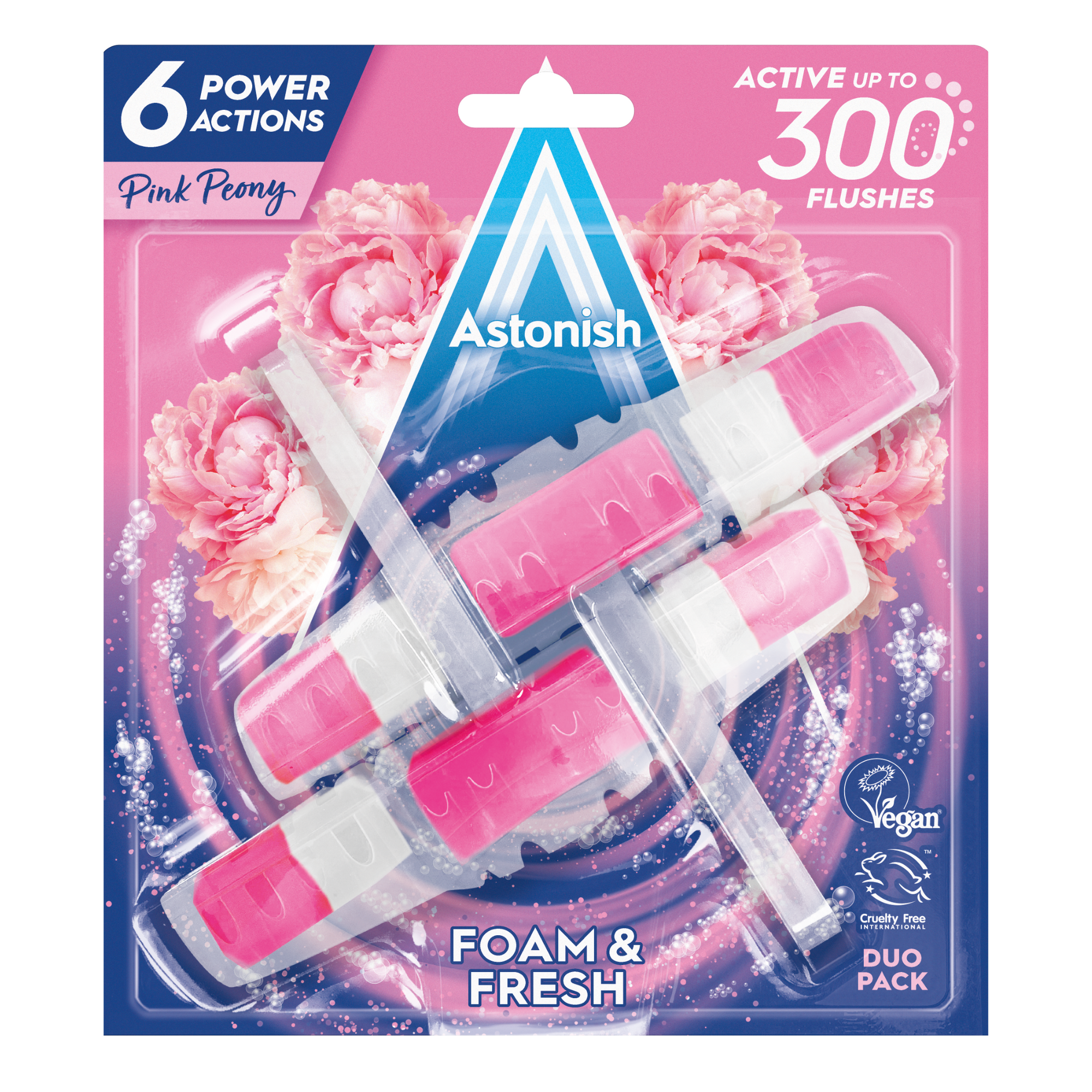 Astonish Foam & Fresh Toilet Blocks - Pink Peony (2 Pack)